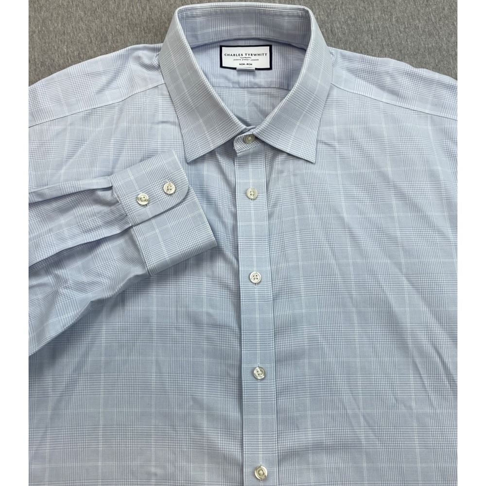 Charles Tyrwhitt Shirt Mens 17.5 - 36 Plaid 100% Cotton Slim Fit Button Up